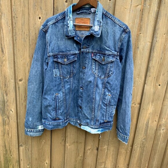 RARE Levis Patchwork Denim Jacket XL Blue - Picture 4 of 7